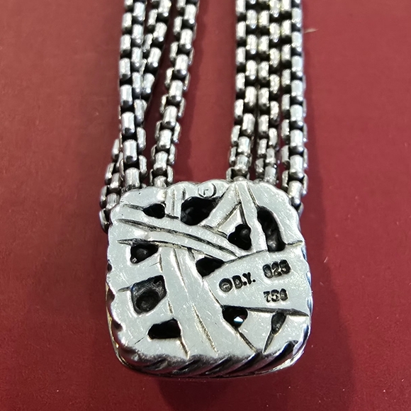 David Yurman 18K Gold & Sterling Silver Pave Diamond Pendant Box Chain Necklace - Picture 5 of 9